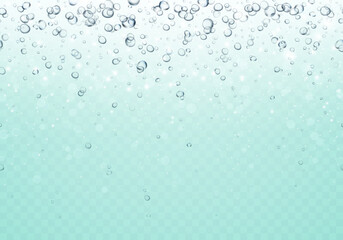 Bubbles underwater texture isolated on transparent background. Vector air, gas or oxygen under water. Realistic fizzy drink, soda effect pattern