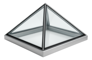 A pyramid-shaped skylight window that fits perfectly into a contemporary rooftop terrace design.