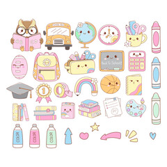 Cute Back to School, Teacher Elements Doodle Cartoon Style Hand Drawn Vector