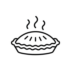 Hot pie icon with steam outline drawing of a freshly baked pie