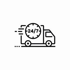 Delivery truck icon with 24 7 clock fast shipping and service concept