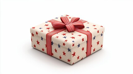 Cream Gift Box with Red Ribbon and Star Pattern