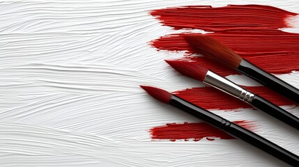 Crimson Paintbrush Strokes on White Wood
