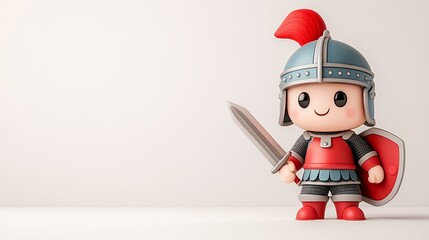 Cute Cartoon Knight in Red and Silver Armor