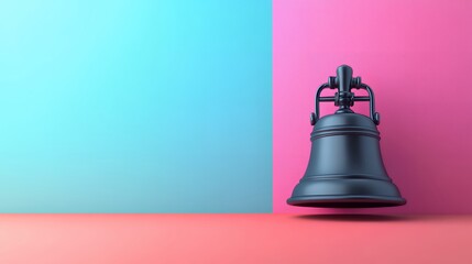 Dark Gray Bell on Vibrant Blue and Pink Background