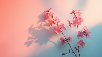 Delicate Pink Cherry Blossoms Branch with Soft Light and Shadows