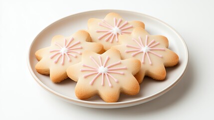 Delicate Star Shaped Cookies with Pink Icing on White Plate