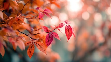 Amber Red Autumn Tree Closeup Park Sidelight Detailed Dreamy Bokeh
