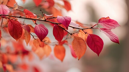 Pumpkin Red Autumn Leaves Botanical Garden Branch Closeup Shallow Focus
