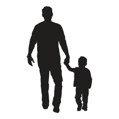 Silhouette of Father Holding Hand with Child Walking Together