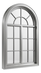 Arched aluminum window with decorative mullions, adding elegance to a living room.