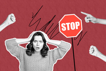 3D collage trend artwork composite poster of bullying pressure crime victim harassment problem...