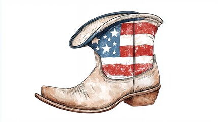 Distressed Leather Cowboy Boot with American Flag Design