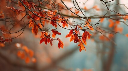 Forest Park Autumn Leaves Closeup Red Orange Branches Creamy Blur
