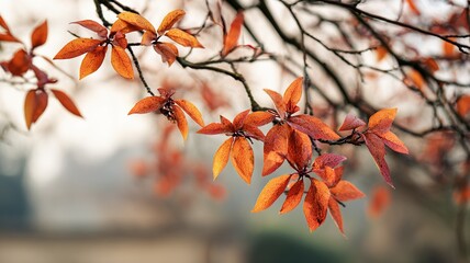 Ruby Orange Autumn Leaves Peaceful Park Macro Soft Cloud Lighting
