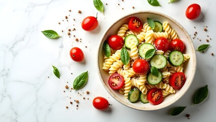 A vibrant gourmet pasta salad
