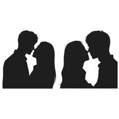 Silhouette of Romantic Couple Facing Each Other in Loving Pose