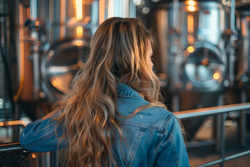 Generative AI image of person exploring traditional winery wooden barrels for wine beer alcohol production