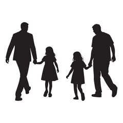 Silhouette of Father Holding Hand with Daughter Walking Together
