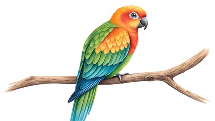 Obraz premium Watercolor parrot on a branch