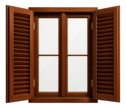 Wooden windows with built-in shutters, providing both style and security for a Mediterranean villa.