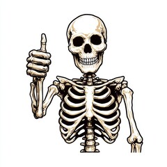 A white skeleton giving a thumbs up was generated against a white background using Generative Ai