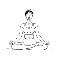 Woman meditating in lotus pose one line drawing yoga