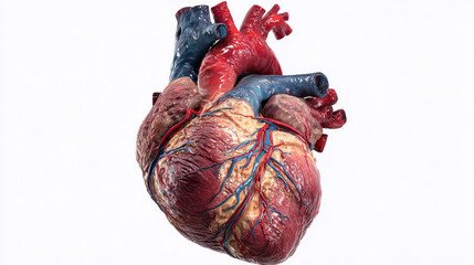 Naklejka premium Experience the stunning details of a human heart displayed in vivid realism, highlighting the complex network of arteries and veins in an educational and scientific context