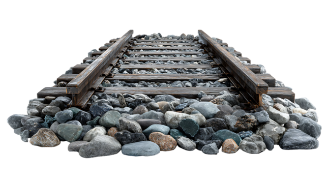 Train tracks vanishing point perspective.
