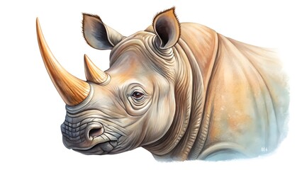 Obraz premium Watercolor rhinoceros fase isolated on a white background