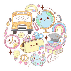 Cute Back to School, Teacher Elements Doodle Cartoon Style Hand Drawn Vector