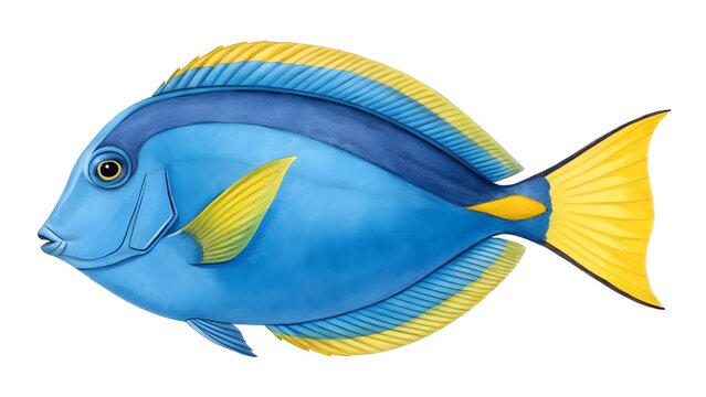 Watercolor blue tang fish isolated on white background