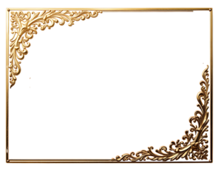  Royal gold filigree corner embellishments, white background, luxury card border.

