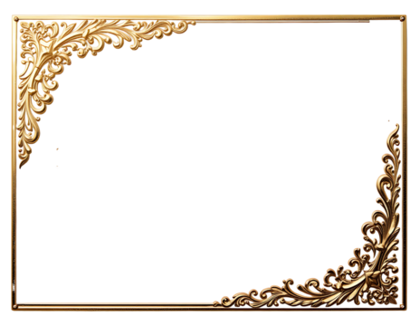  Royal gold filigree corner embellishments, white background, luxury card border.

