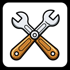 Crossed Wrenches Illustration with Wooden Handles, Depicting Mechanical Repair and Maintenance Tools