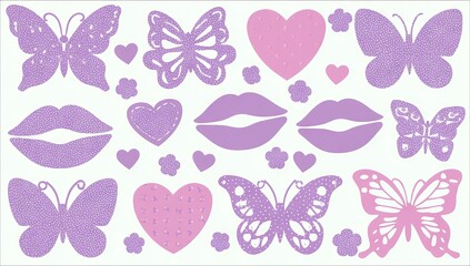 This collection features a groovy butterfly and hearts pattern with a distinctly feminine touch, showcasing a mesmerizing retro aesthetic blended with contemporary design elements suitable for