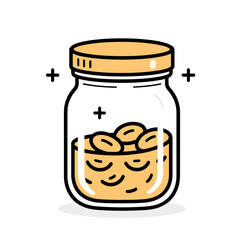 Illustration of a Glass Jar Filled with Brown Candies and a Yellow Lid, Simple Vector Design