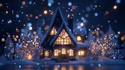A dreamy winter night scene with twinkling lights, a snowy landscape, and a festive holiday mood creates a magical New Year celebration background