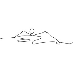 Abstract Line Drawing of Mountain Landscape with Sun