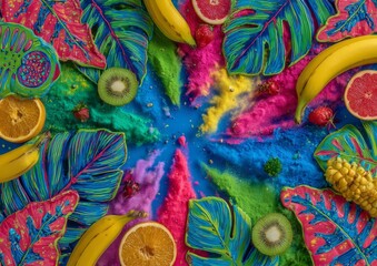 The vibrant texture of paint splatters in abstract biophilic artwork