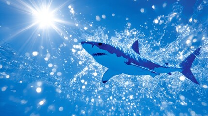 Sunlit ocean depths are home to sharks and a variety of marine life to explore
