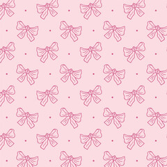 Seamless Pattern of Pink Bows on a Light Pink Background