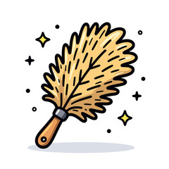 Naklejka premium Cartoon Illustration of a Feather Duster with Wooden Handle Surrounded by Sparkles for Cleaning