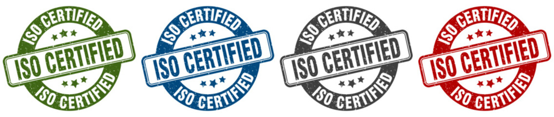 iso certified stamp. iso certified round stamp set isolated on white background