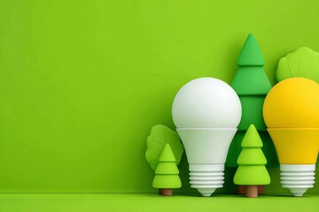 D cartoon characters trading energy-efficient lightbulbs embody the spirit of partnerships focused on renewable energy and sustainable practices