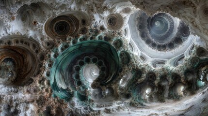 Intricately designed ecological systems of interconnected parts in deep natural tones