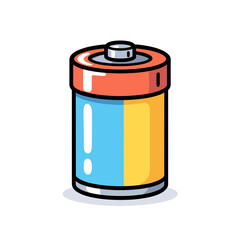 Colorful Cartoon Battery Illustration with Orange, Blue, and Yellow Sections, Isolated on White Background