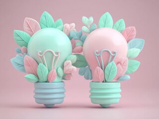 Two light bulbs adorned with leaves symbolize the fusion of innovative business expansion and environmentally conscious ideas
