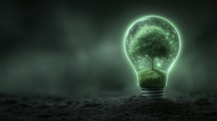 A light bulb containing a sprouting plant on a financial report represents innovative green investing and eco-friendly finance
