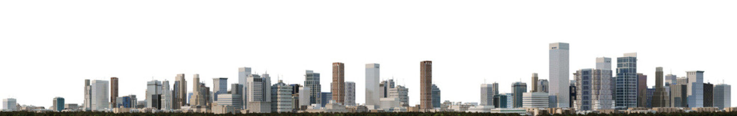 3D render panoramic view of a city on a transparent background	